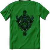 Bizon - Dieren Mandala T-Shirt | Donkerblauw | Grappig Verjaardag Zentangle Dierenkop Cadeau Shirt | Dames - Heren - Unisex | Wildlife Tshirt Kleding Kado | - Donker Groen - 3XL