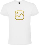 Wit  T shirt met  " Geen foto icon " print Goud size XXL