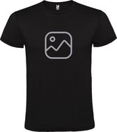 Zwart  T shirt met  " Geen foto icon " print Zilver size S