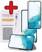 Samsung Galaxy S22 Plus Hoesje Book Case Hoes Portemonnee Cover Met Screenprotector - Samsung Galaxy S22 Plus Case Hoesje Wallet Case - Wit