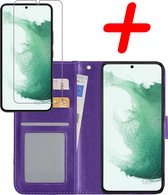 Samsung Galaxy S22 Hoesje Bookcase Met Screenprotector - Samsung Galaxy S22 Case Hoes Cover - Samsung Galaxy S22 Screenprotector - Paars