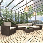 8-delige Loungeset met kussens poly rattan bruin