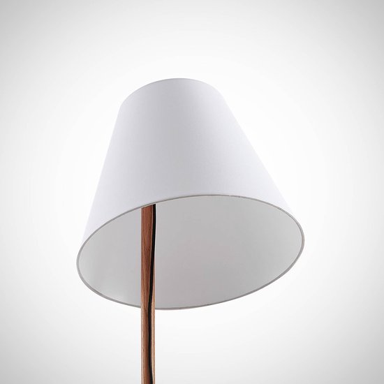 Lucande - lampadaire - 1lumière - tissu, bois - H: 160 cm - E27 - blanc, chêne foncé