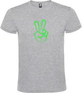 Grijs  T shirt met  "Peace  / Vrede teken" print Neon Groen size L