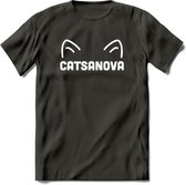 Catsanova - Katten T-Shirt Kleding Cadeau | Dames - Heren - Unisex | Kat / Dieren shirt | Grappig Verjaardag kado | Tshirt Met Print | - Donker Grijs - XXL