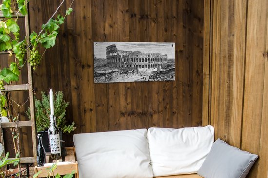 Poster de jardin Dessin Zwart et blanc du Colisée à Rome - 80x40 cm - Décoration murale Outdoor - Poster de jardin - Toile de jardin - Poster de clôture - Tableau de jardin
