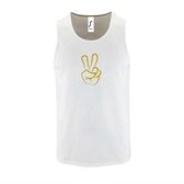 Witte Tanktop sportshirt met "Peace / Vrede teken" Print Goud Size XXXL