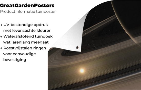 Tuinposter 160x80 cm - Tuindecoratie De planeet Saturnus in het zonnestelsel - Poster voor in de tuin - Buiten decoratie - Schutting tuinschilderij - Tuindoek muurdecoratie - Wanddecoratie balkondoek