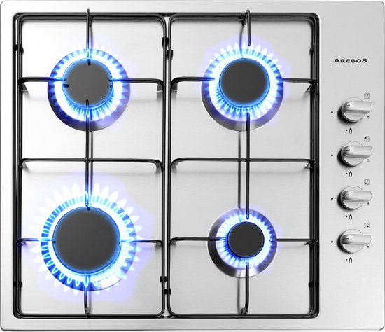 AREBOS gaskookplaat – 4 branders – roestvrij staal