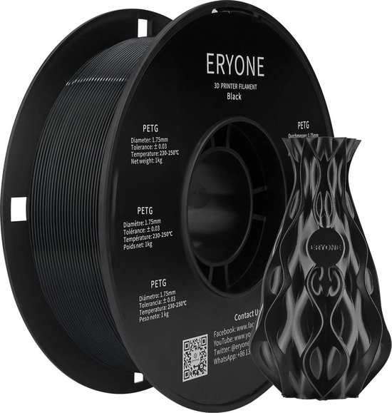 Eryone PETG zwart 1Kg 1,75mm Filament