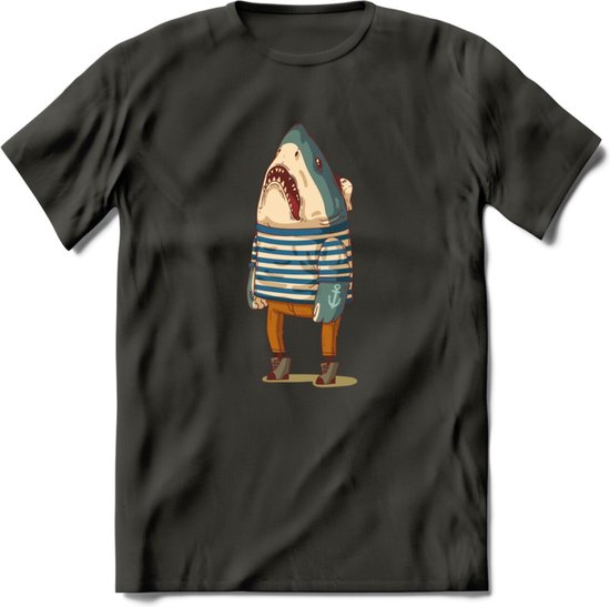 Casual haai matroos T-Shirt Grappig | Dieren vissen Kleding Kado Heren / Dames | Animal Skateboard Cadeau shirt - Donker Grijs - S