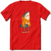 Casual skater haai T-Shirt Grappig | Dieren vissen Kleding Kado Heren / Dames | Animal Skateboard Cadeau shirt - Rood - L