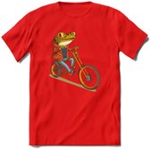 Biker kikker T-Shirt Grappig | Dieren reptiel Kleding Kado Heren / Dames | Animal Skateboard Cadeau shirt - Rood - XL