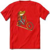 Biker kikker T-Shirt Grappig | Dieren reptiel Kleding Kado Heren / Dames | Animal Skateboard Cadeau shirt - Rood - XXL