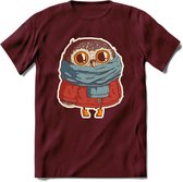 Winter uil T-Shirt Grappig | Dieren uilen Kleding Kado Heren / Dames | Animal Skateboard Cadeau shirt - Burgundy - XXL