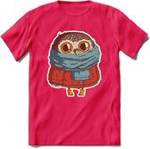 Winter uil T-Shirt Grappig | Dieren uilen Kleding Kado Heren / Dames | Animal Skateboard Cadeau shirt - Roze - L
