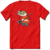 Casual kikker T-Shirt Grappig | Dieren reptiel Kleding Kado Heren / Dames | Animal Skateboard Cadeau shirt - Rood - M