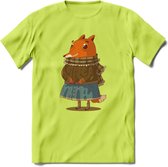 Casual vos T-Shirt Grappig | Dieren honden Kleding Kado Heren / Dames | Animal Skateboard Cadeau shirt - Groen - L