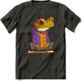 Casual kikker T-Shirt Grappig | Dieren reptiel Kleding Kado Heren / Dames | Animal Skateboard Cadeau shirt - Donker Grijs - S