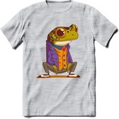 Casual kikker T-Shirt Grappig | Dieren reptiel Kleding Kado Heren / Dames | Animal Skateboard Cadeau shirt - Licht Grijs - Gemaleerd - XXL