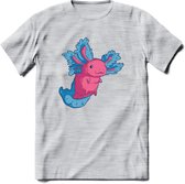 Schattig Axolotl T-Shirt Grappig | Dieren amfibieën Kleding Kado Heren / Dames | Animal Cadeau shirt - Licht Grijs - Gemaleerd - 3XL