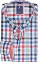 Redmond regular fit overhemd - Oxford - blauw - wit en rood geruit - Strijkvriendelijk - Boordmaat: 45/46