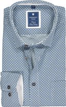 Redmond regular fit overhemd - poplin dessin - blauw met wit - Strijkvriendelijk - Boordmaat: 49/50