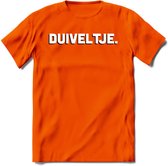 Duiveltje - Valentijn T-Shirt | Grappig Valentijnsdag Cadeautje voor Hem en Haar | Dames - Heren - Unisex | Kleding Cadeau | - Oranje - 3XL