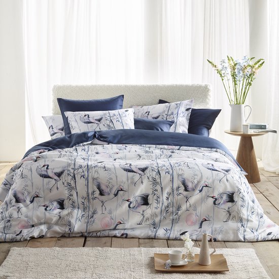 De Witte Lietaer Housse de couette Mont Blanc Blue Majolique - Double - 200 x 200/220 cm - Satin de Katoen