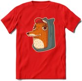 Hippe vos T-Shirt Grappig | Dieren honden Kleding Kado Heren / Dames | Animal Skateboard Cadeau shirt - Rood - XL