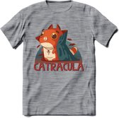 Graaf catracula T-Shirt Grappig | Dieren katten halloween Kleding Kado Heren / Dames | Animal Skateboard Cadeau shirt - Donker Grijs - Gemaleerd - XL