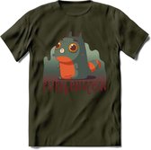 Monster van Purrkenstein T-Shirt Grappig | Dieren katten halloween Kleding Kado Heren / Dames | Animal Skateboard Cadeau shirt - Leger Groen - S