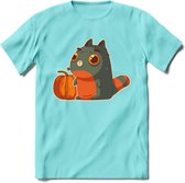 Frankenstein kat T-Shirt Grappig | Dieren katten halloween Kleding Kado Heren / Dames | Animal Skateboard Cadeau shirt - Licht Blauw - XL