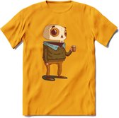 Casual skelet T-Shirt Grappig | Dieren halloween Kleding Kado Heren / Dames | Animal Skateboard Cadeau shirt - Geel - 3XL