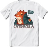 Graaf catracula T-Shirt Grappig | Dieren katten halloween Kleding Kado Heren / Dames | Animal Skateboard Cadeau shirt - Wit - XL