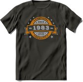 Premium Since 1983 T-Shirt | Goud - Zilver | Grappig Verjaardag Kleding Cadeau Shirt | Dames - Heren - Unisex Tshirt | - Donker Grijs - S