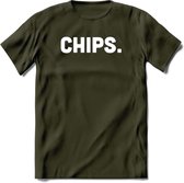 Chips - Snack T-Shirt | Grappig Verjaardag Kleding Cadeau | Eten En Snoep Shirt | Dames - Heren - Unisex Tshirt | - Leger Groen - L