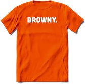 Browny - Snack T-Shirt | Grappig Verjaardag Kleding Cadeau | Eten En Snoep Shirt | Dames - Heren - Unisex Tshirt | - Oranje - M