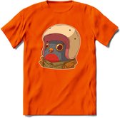 Duif met helm T-Shirt Grappig | Dieren vogel Kleding Kado Heren / Dames | Animal Skateboard Cadeau shirt - Oranje - M