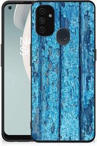 Telefoonhoesje OnePlus Nord N100 Backcase Siliconen Hoesje met Zwarte rand Wood Blue
