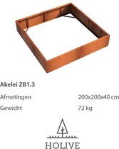 Cortenstaal Akelei ZB1.3 Vierkant zonder bodem 200x200x40 cm. Plantenbak