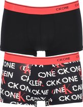 Calvin Klein low rise trunks (2-pack) - lage microfiber heren boxers kort - zwart en logo print met rood en wit -  Maat: L
