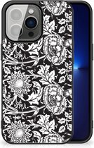 Mobiel TPU Hard Case iPhone 13 Pro Telefoon Hoesje met Zwarte rand Zwart Bloemen
