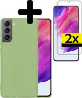Hoesje Geschikt voor Samsung S21 FE Hoesje Siliconen Case Met 2x Screenprotector - Hoes Geschikt voor Samsung Galaxy S21 FE Hoes Siliconen - Groen