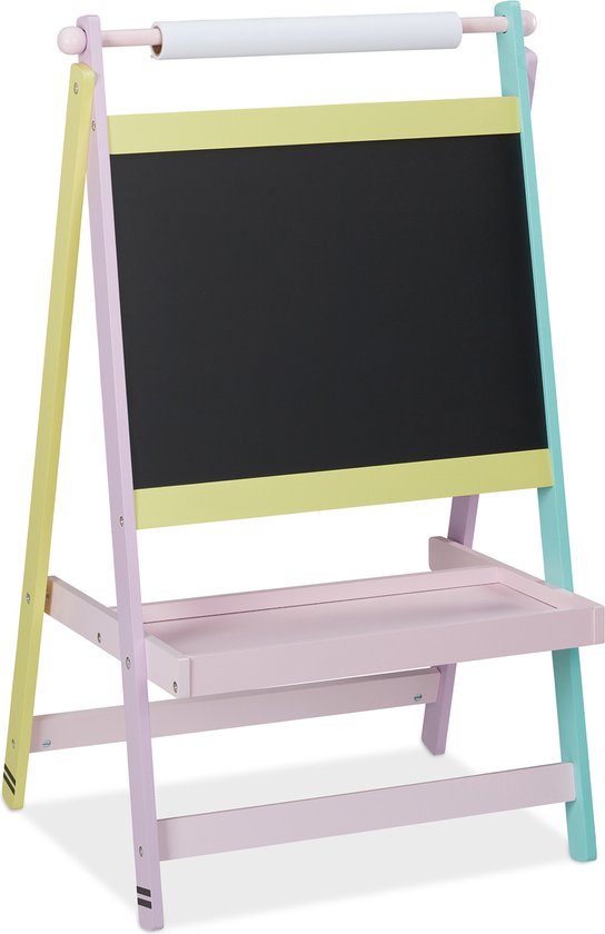 Relaxdays tableau noir enfants - tableau avec rouleau de papier - debout - planche à dessin - planche de jeu