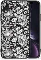 Mobiel TPU Hard Case Geschikt voor iPhone XR Telefoon Hoesje met Zwarte rand Zwart Bloemen