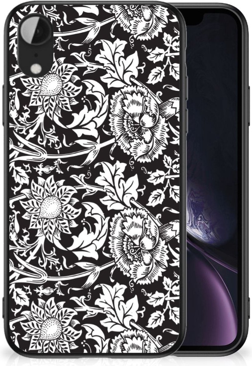 Apple iPhone XR Bloemen Hoesje Black Flowers