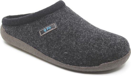 Q-Fit, Bern 2, 3002.4.032, Zwarte unisex pantoffel van wol vilt met een uitneembaar voetbed