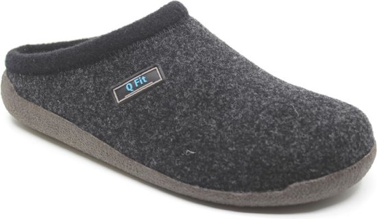 Foto: Q fit bern 2 3002 4 032 zwarte unisex pantoffel van wol vilt met een uitneembaar voetbed