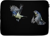 Laptophoes 14 inch - Vogels - Veren - Zwart - Laptop sleeve - Binnenmaat 34x23,5 cm - Zwarte achterkant